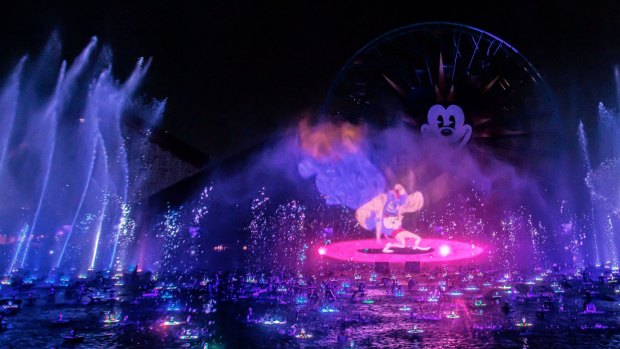 In World of Color1200 synchronised fountains that takes you on an emotional journey through the Disney film canon