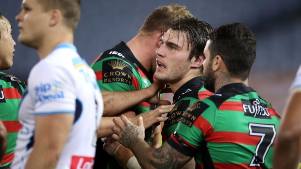 Hat-trick hero: Second-rower Angus Crichton bagged a treble for the Rabbitohs.