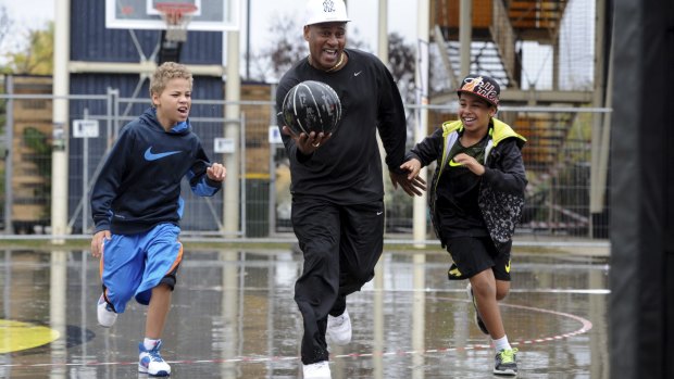 NBL Hall of Famer Cal Bruton, playing with sons, Dante, 8, and Brooklyn, 11, will host a tournament at Westside Acton Park.