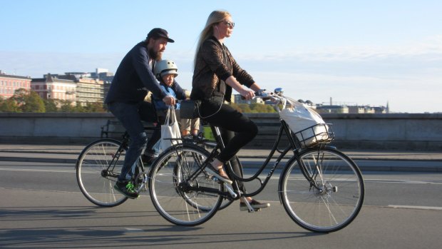 Safe conduit: cycling across Queen Louise's Bridge, Copenhagen.