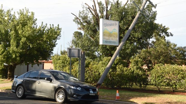 The storm battered Mudgee just before 4pm bringing down power lines.
