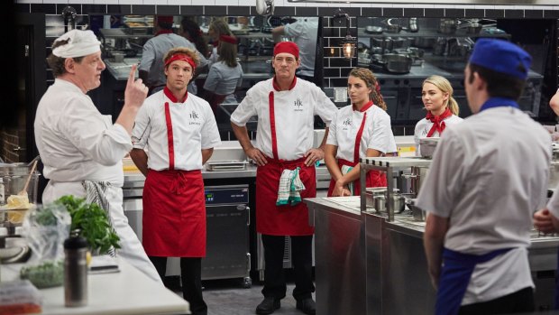 Pierre White addresses the celebrity contestants before they serve customers.