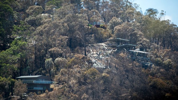 Destroyed and intact homes sit side by side in the wreckage of Wye River.