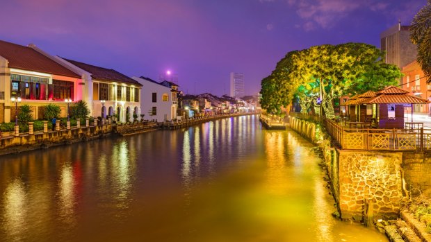 The Malacca River by night.