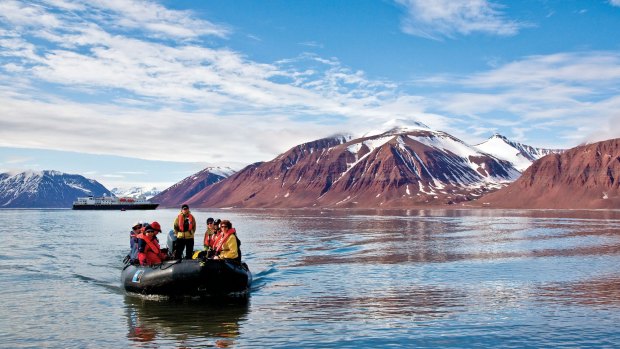 Natural history staff from the Lindblad Expedition ship in  the Svalbard Archipelago. 