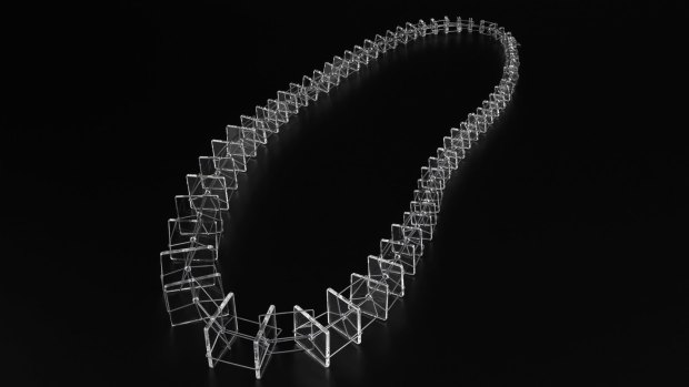 Blanche Tilden, Graded Palais necklace, 2014, water-jet cut, cold worked and lampworked borosilicate glass, oxidised 925 silver.