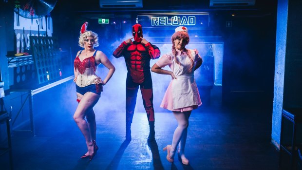 Eve La Reine, Violet Grey (as Deadpool), and Bambi Rey (as Nurse Joy) will appear onstage on 23 February in Nerdlesque Issue #2.