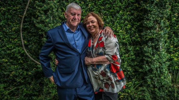 Steve Doszpot and wife Maureen Doszpot at the ACT parliament building on Tuesday. Mr Doszpot has been diagnosed with cancer but it's business as usual for him at work.