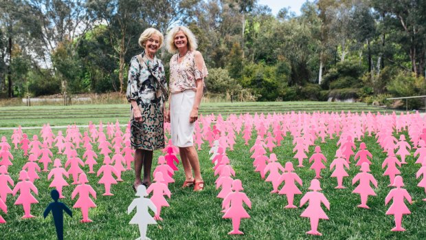 Breast Cancer Network Australia patron Dame Quentin Bryce with board member and breast cancer survivor Megan James in Canberra on Wednesday.