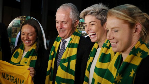 Matildas striker Michelle Heyman, second from the right, could play a World Cup game at Canberra Stadium.