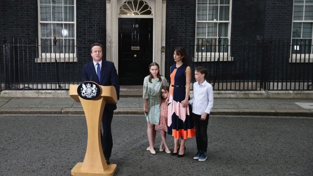 David Cameron makes his final speech as prime minister outside  Number 10 Downing Street  with his family. 