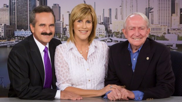 Pioneering Channel 7 newsman Brian Cahill with Rod Young and Kay McGrath in 2009.