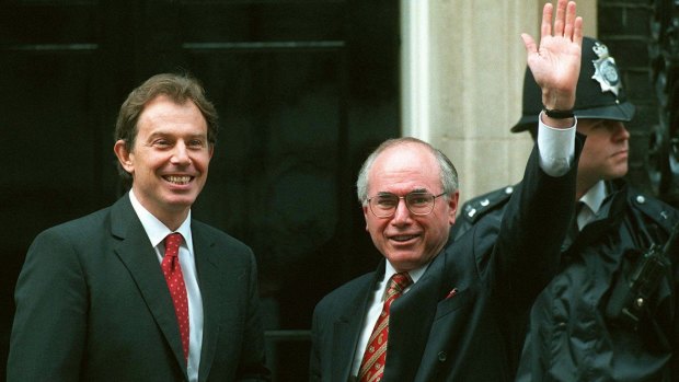 Former prime minister John Howard with former UK prime minister Tony Blair. 