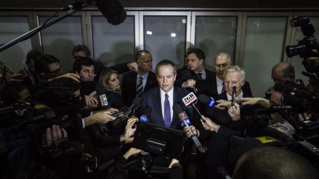 Opposition Leader Bill Shorten speaks to the media after appearing at the royal commission on Thursday.