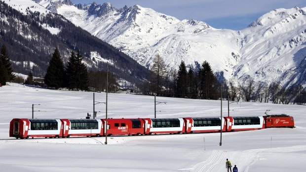 The Glacier Express in the Goms Valley. 
