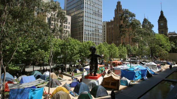 The tent city that emerged on the City Square in 2011 as part of the Occupy Melbourne protests. 
