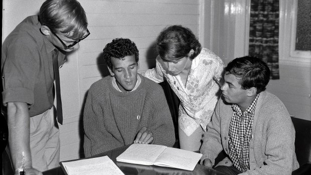 The Freedom Ride Committee in 1965 – John Powles, Charles Perkins, Patricia Healy and Jim Spigelman. 