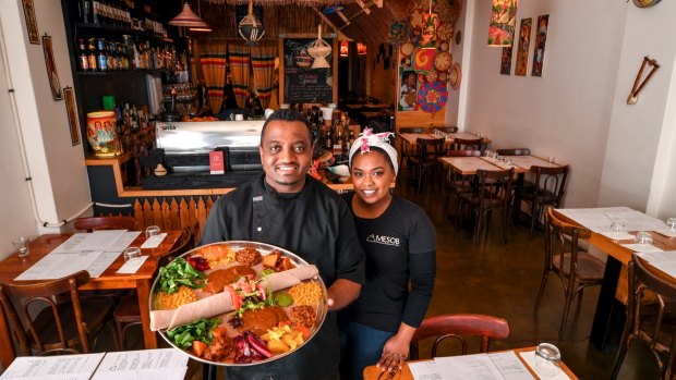 Chef owner Dawit Kebede and manager Naz Mahari at Mesob in Northcote.
