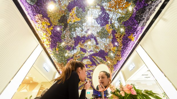 The Canopy, an artwork on display at Eastland, features about 150,000 dried flowers. 