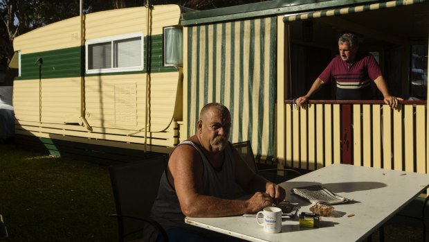 Guy Burden (front) from Raby has been caravaning for 14 years and Sam Portillo from Smithfield for 20 years. Here they are pictured at the Budgewoi Holiday Park on the Central Coast. 