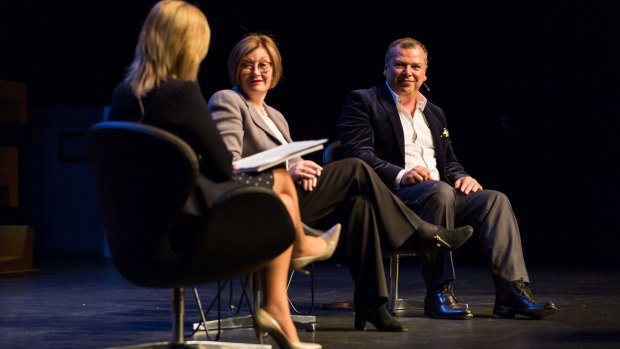 Herald editor Lisa Davies, investigative reporter Kate McClymont and Andrew Hornery discussing Gossip as News for the SMH Live Event at Seymour Centre.