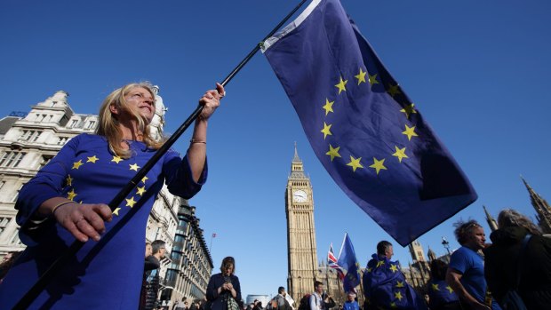 A woman protests against Brexit at the weekend.