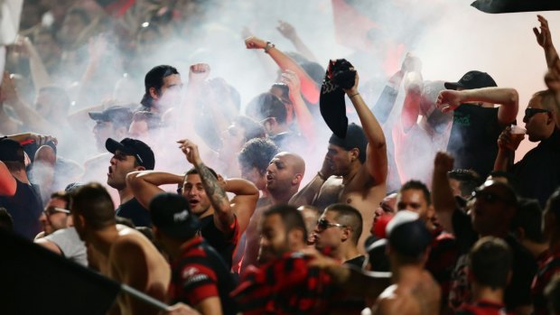 Wanderers fans support their team during Saturday's derby with Sydney FC.