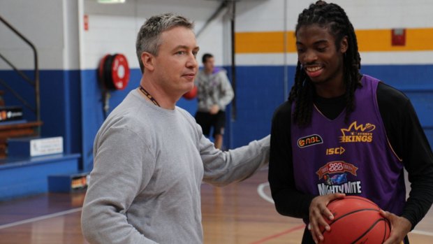 Welcome: Sydney Kings coach Damien Cotter overlooks guard Marcus Thornton's first training session. 