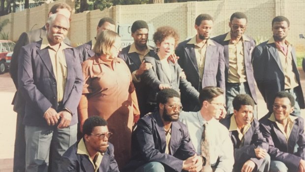 Human rights lawyer Andrea Durbach and members of the Upington 25, on the day their murder convictions were quashed in 1991.