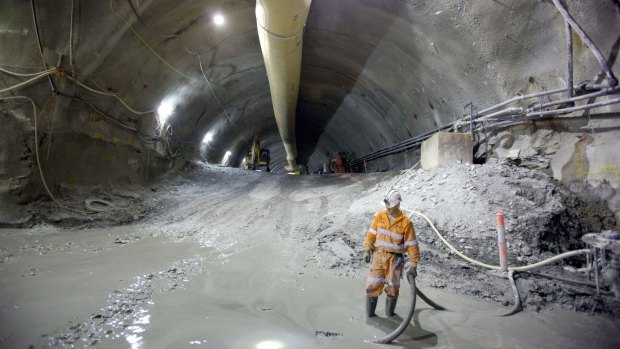 Airport Link under construction in 2009. At $4.8 billion, it was the most expensive of Brisbane's toll tunnels to construct.