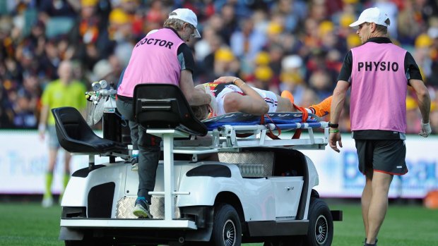 Nick Riewoldt is stretchered off.