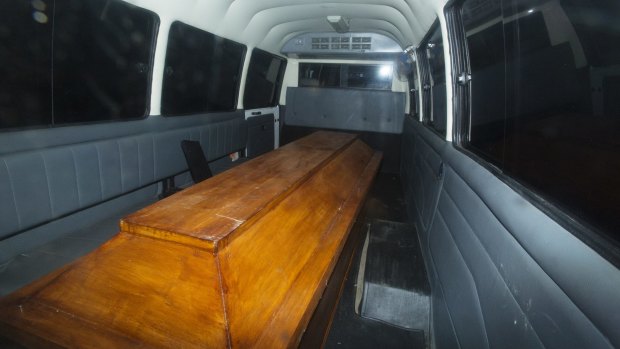 Coffins leaving Wijaya Pura in Cilacap after the executions on Nusakambangan.