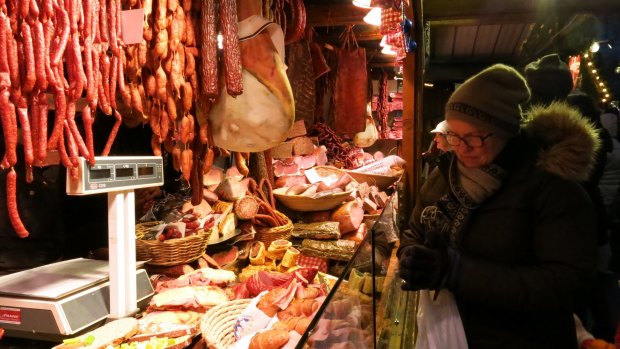 Pleased to meat you: A Viennese Christmas market meat stall.