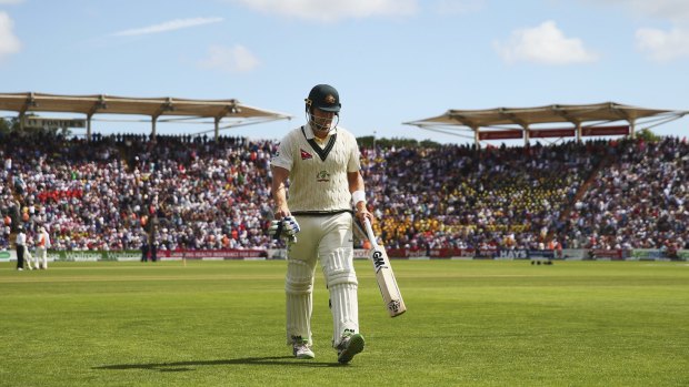 The longest walk: Shane Watson's Test career appears to be in tatters after being dropped for the second Test at Lord's.