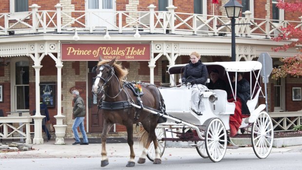 Niagara-on-the-Lake. Horse and carriage out the front of the Prince of Wales hotel.
