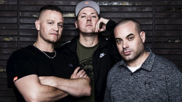 The Hilltop Hoods - Daniel Smith (left), Matthew Lambert and Barry Francis - are about to release their eighth studio album. 