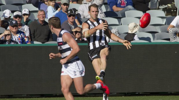 Travis Cloke in action for Collingwood's VFL side against Geelong at Simonds Stadium on Saturday.