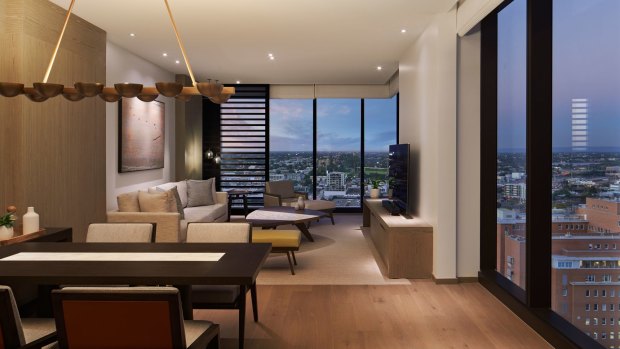 A suite with views across the Perth rooftops.