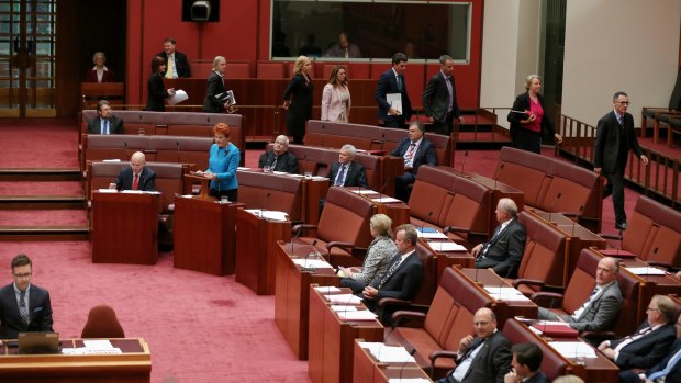 The Greens walk out as Senator Hanson delivers her first speech in the Senate.