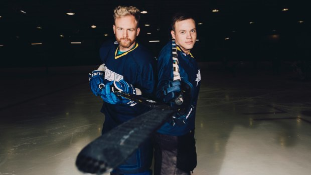 Canberra Brave players Kai Miettinen, Wehebe Darge, and Per Daniel Goransson have been selected for the Australian team to compete at the ice hockey world championships in Holland. From left, Canberra Brave's Per Daniel Goransson and Kai Miettinen. Photo: Jamila Toderas
