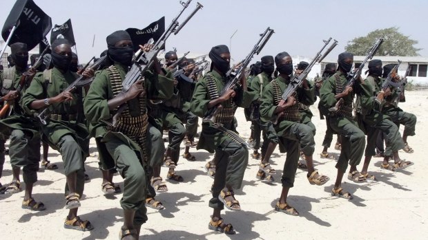 Al-Shabaab fighters in Somalia where a US Navy SEAL died this week.
