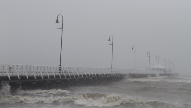 The old Shorncliffe pier during cyclonic conditions that affected the Queensland coast in January, 2013.
