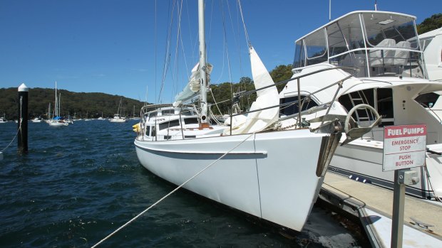 The yacht Harlech moored at Church Point on Tuesday.