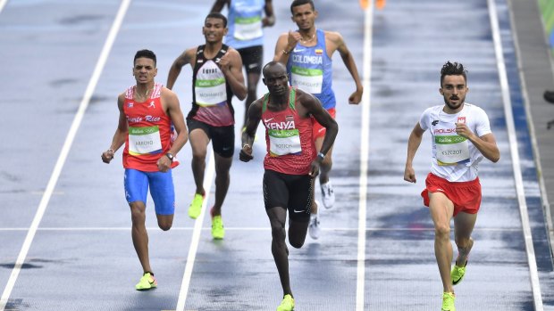 Poland's Adam Kszczot, right, Kenya's Ferguson Rotich, centre, and Puerto Rico's Andres Arroyo, left, compete in a men's 800-meter heat in Rio on Friday.