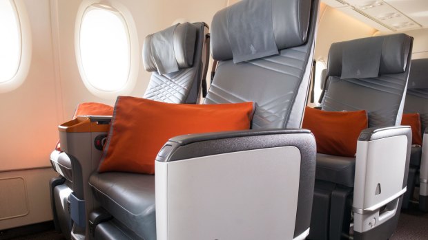 Premium economy class on board Singapore Airlines' Airbus A350.
