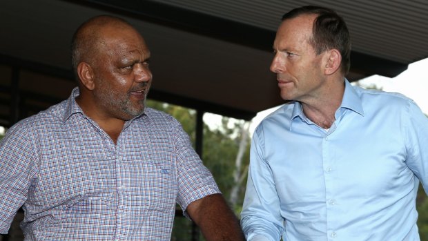Then-prime minister Tony Abbott meets with Noel Pearson during his visit to North-East Arnhem Land in 2014.