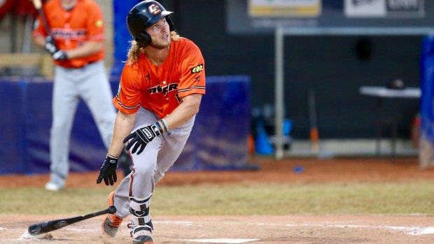 Canberra Cavalry shortstop River Stevens hit a two-run homer in the win over the Blue Sox on Friday night.