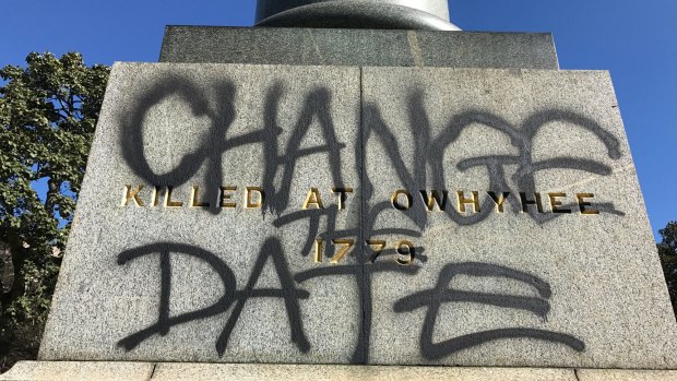 The statue of Captain James Cook in Sydney's Hyde Park that was defaced, which is understood to have prompted Mr Bolt's column.