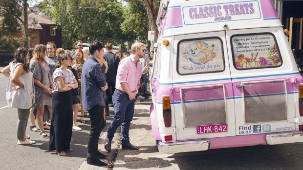 An ice-cream truck pulls up in Surry Hills.