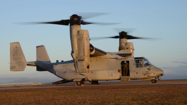 An MV-22 Osprey pictured at an RAAF Base in Townsville.